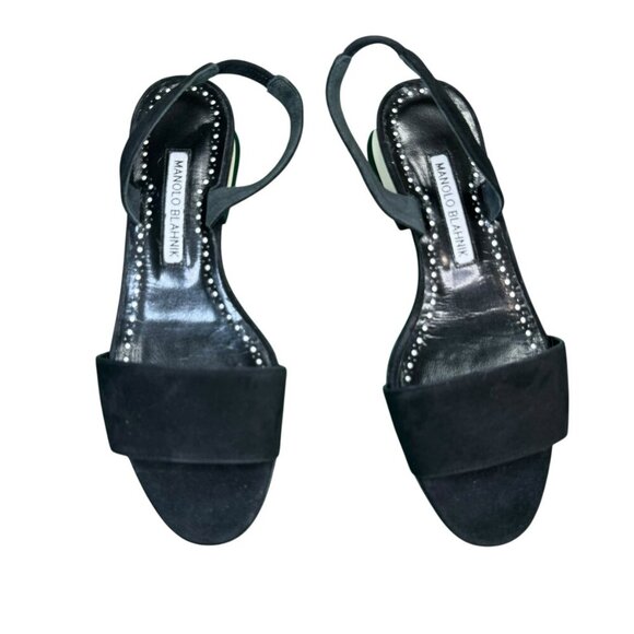 Manolo Blahnik Paclessa Black Suede Slingback Sandals Size 6 NWT - Picture 8 of 16